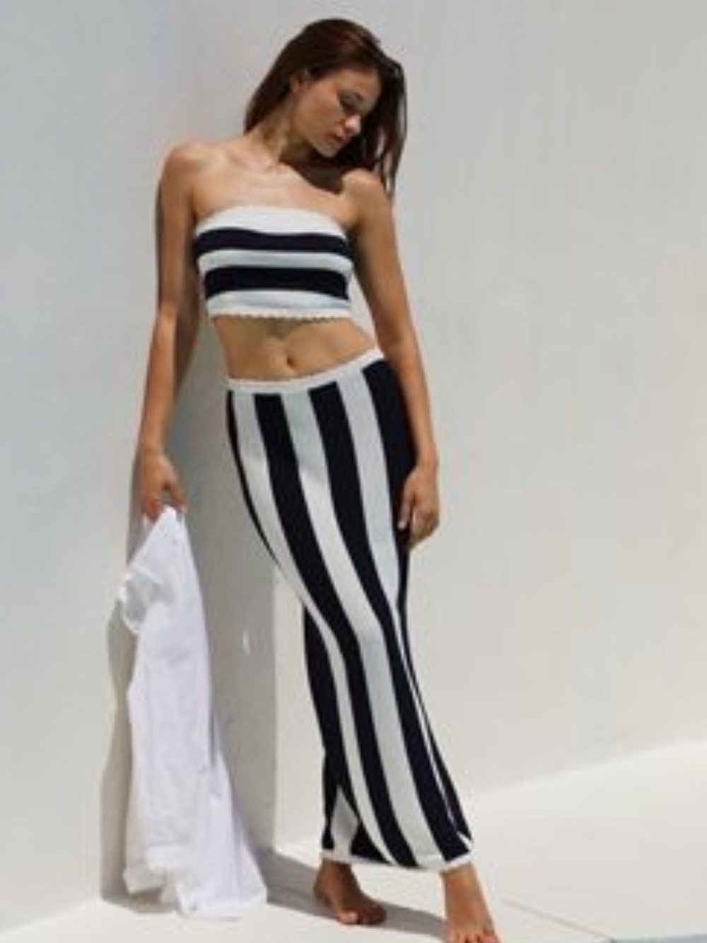 Celandine by Anthropologie Black and White Striped Maxi Skirt